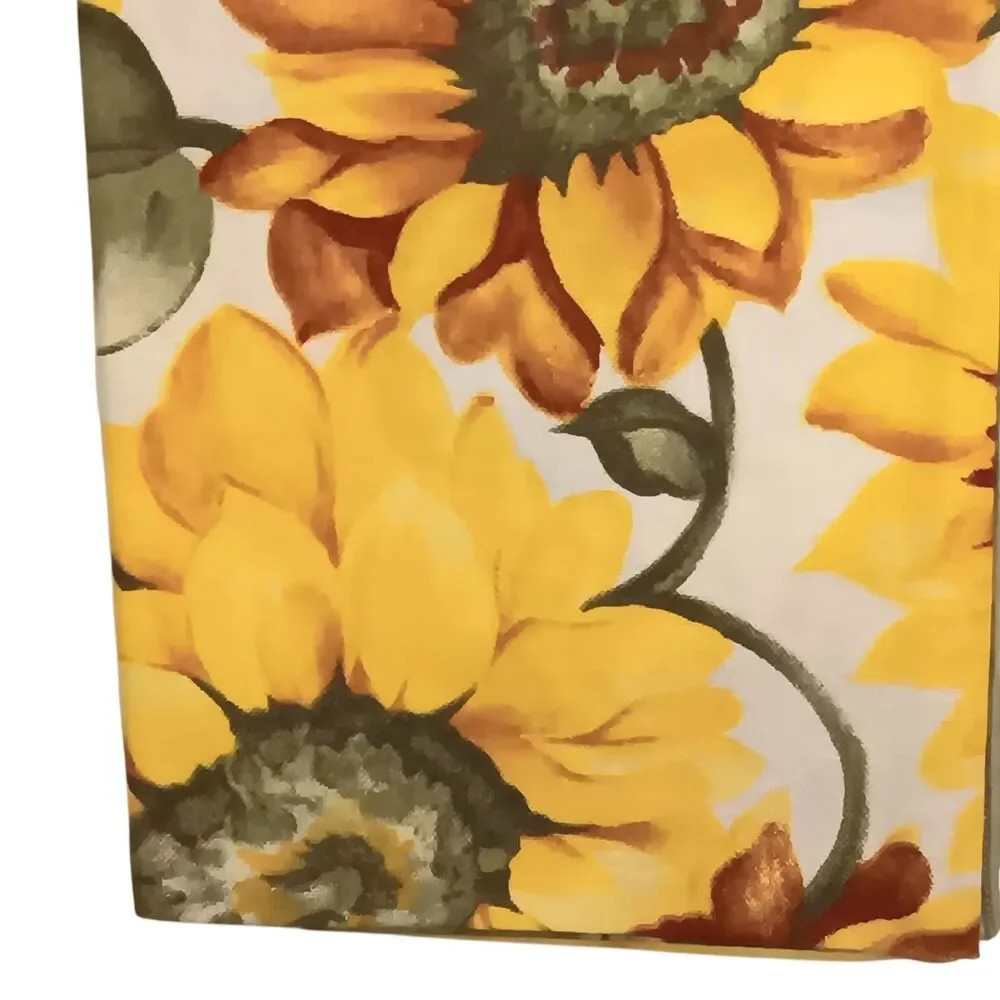Set Of 5 Cloth Sunflower Napkins White Yellow Green Floral Fabric Square 17x17